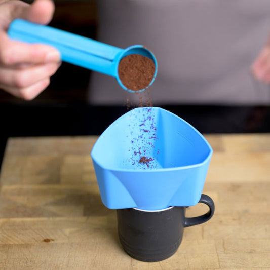 A blue, polypropylene Driply coffee maker designed for making drip filter or pour-over coffee.