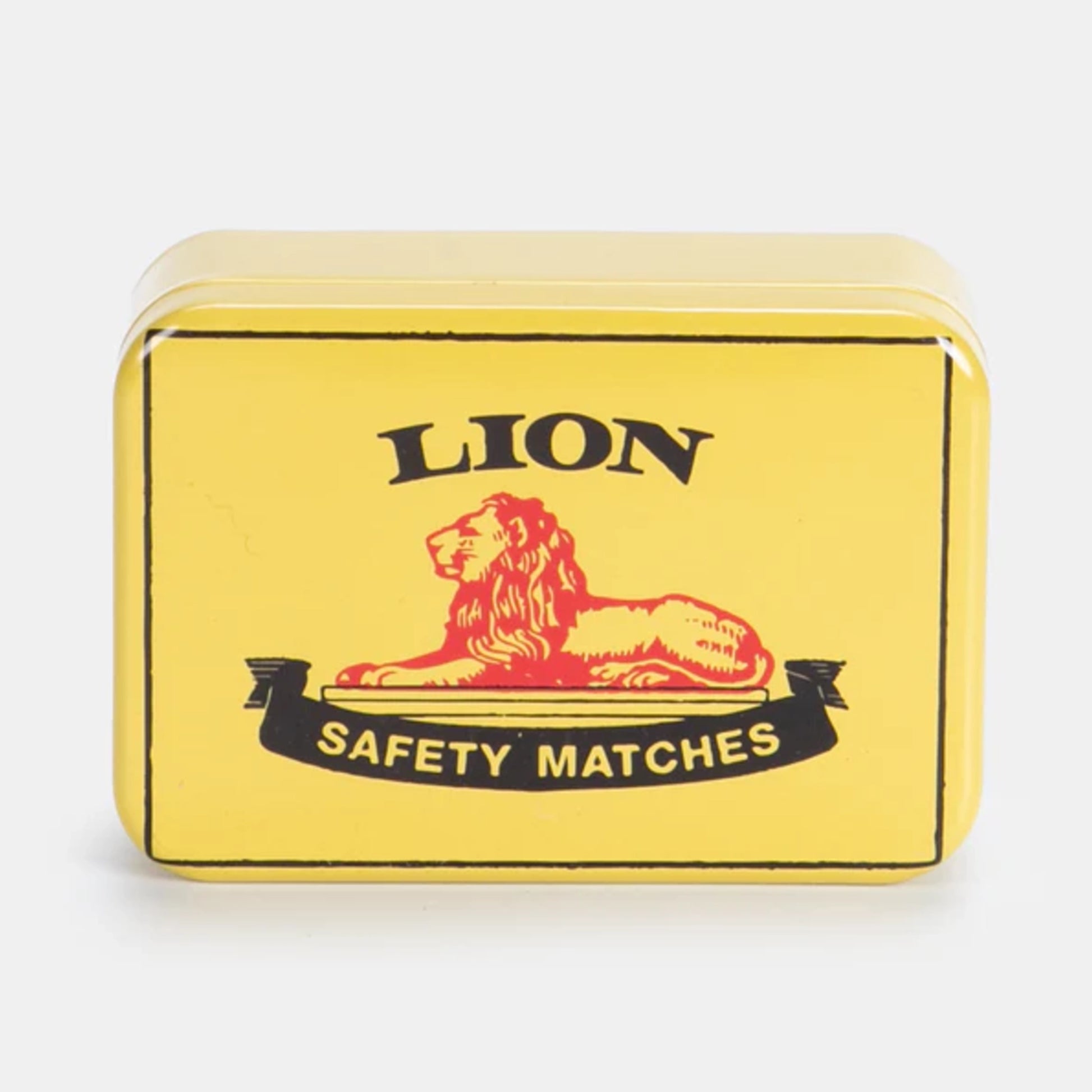 Yellow box of Lion safety matches on a white background