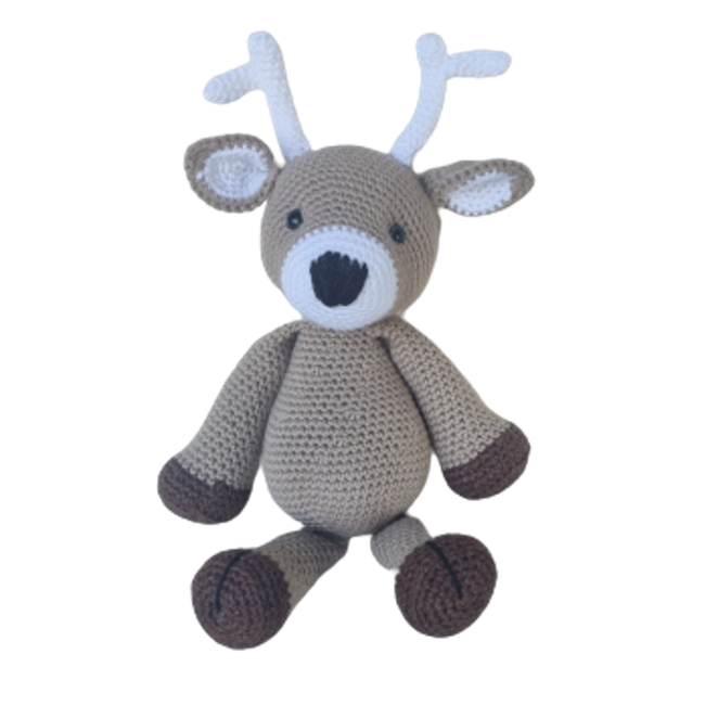 Handmade Crochet Reindeer Toy by Stofpad for festive decor or gifts