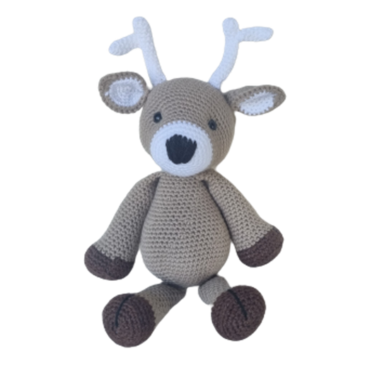 Handmade Crochet Reindeer Toy by Stofpad for festive decor or gifts